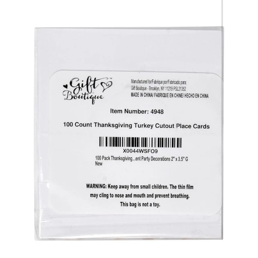 100 PK. Turkey White Place Cards for Thanksgiving Parties: 3.5” x 2”) NEW